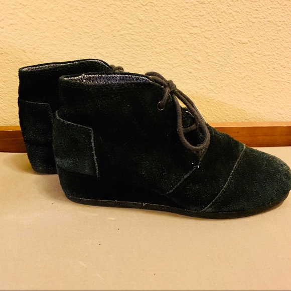 TOMS Black Suede Dessert Wedge Booties - Picture 2 of 5